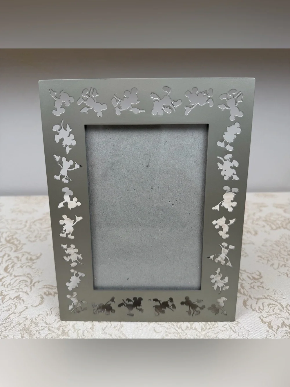 Vintage Disney Silver Mickey Mouse Cutout Photo Frame - 4x6”